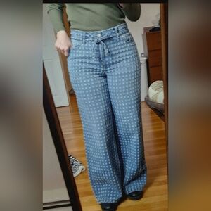 Wide-Leg Patterned Blue Jeans